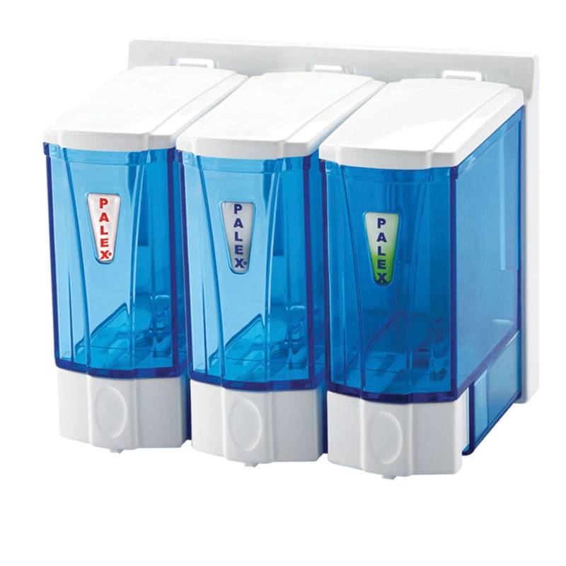 Triple Distributeur de Savon Liquide - 250 ml x3 - Bleu Transparent