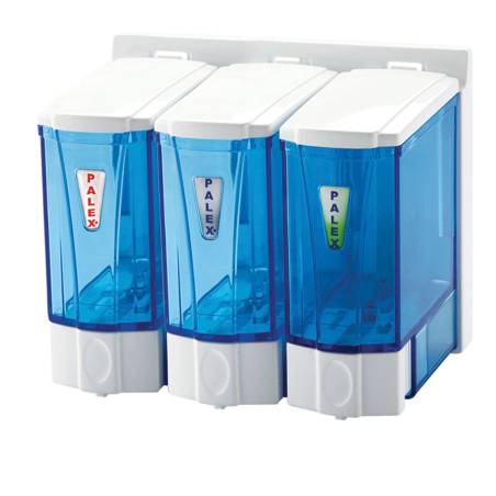 Triple Distributeur de Savon Liquide - 250 ml x3 - Bleu Transparent Triple Distributeur de Savon Liquide - 250 ml x3 - Bleu Transparent