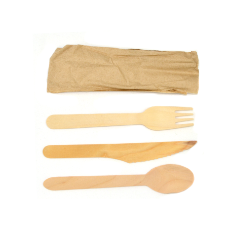 couverts bois fourchette couteau serviette cuillere emballage individuel
