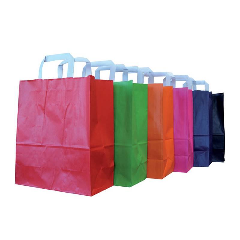 Sac Kraft bleu noir vert orange rouge avec Poignees papier recyclable commerce boutique